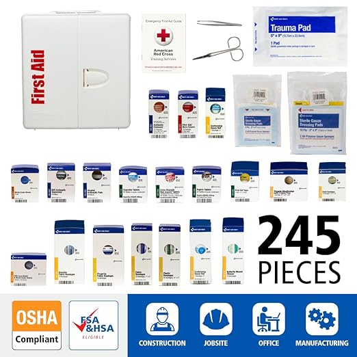 First Aid Only SmartCompliance 50-Person OSHA Compliant First Aid Kit for Business and Office Spaces - Large Plastic Cabinet - Emergency Supplies for Cuts, Bruises, and Scrapes - 245 Pieces