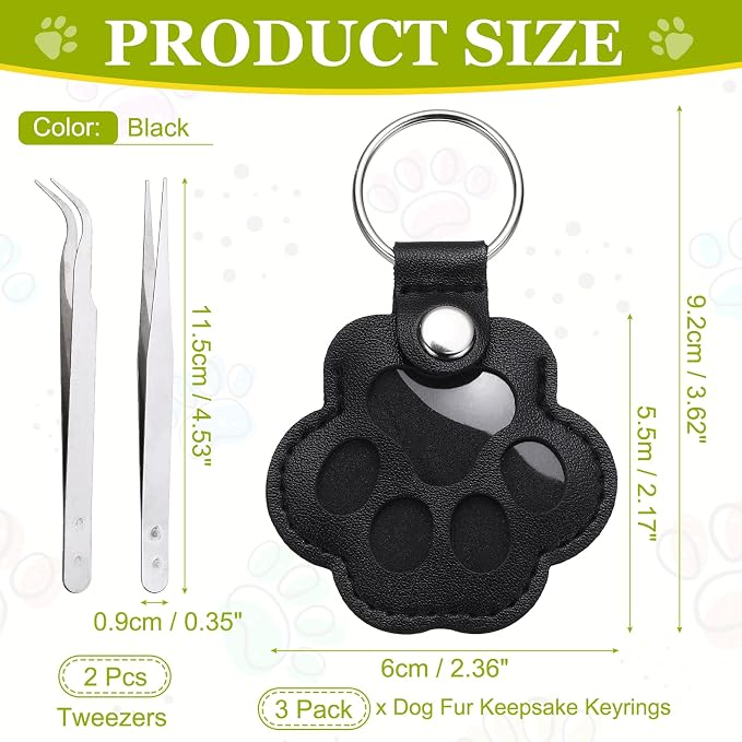 Dog Fur Storage Keychain, Pet Fur Keepsake Keyrings, Paw Shaped, Pet Hair Keepsake Keychains with Tweezers