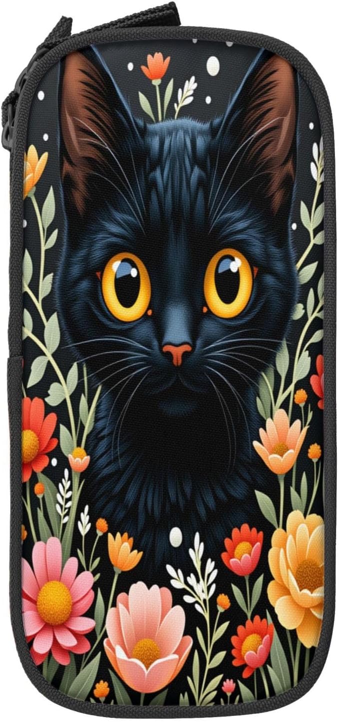 Retro Cat Pencil Pouch, Oxford Cloth Pen Case With Double Zipper Compartments, Portable Stationery Organizer For Office Supplies, Travel Accessories Makeup Items