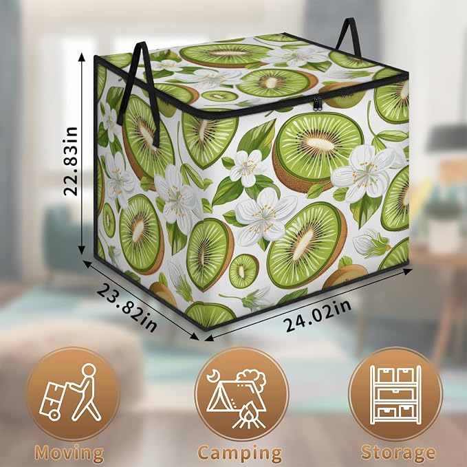 Kiwi Fruit Large Storage Bags, Fabric Bed Storage Containers, Foldable Closet Organizers for Blanket, Clothing, Comforter, Bedding, Fresh Kiwi Fruit