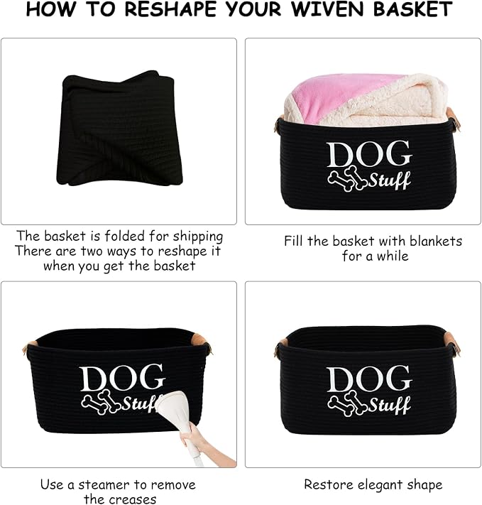 Square Dog toy basket storage Cotton Rope Storage Basket Pet/Pet Toy And Accessory Storage Bin Doy Toy Box-Black