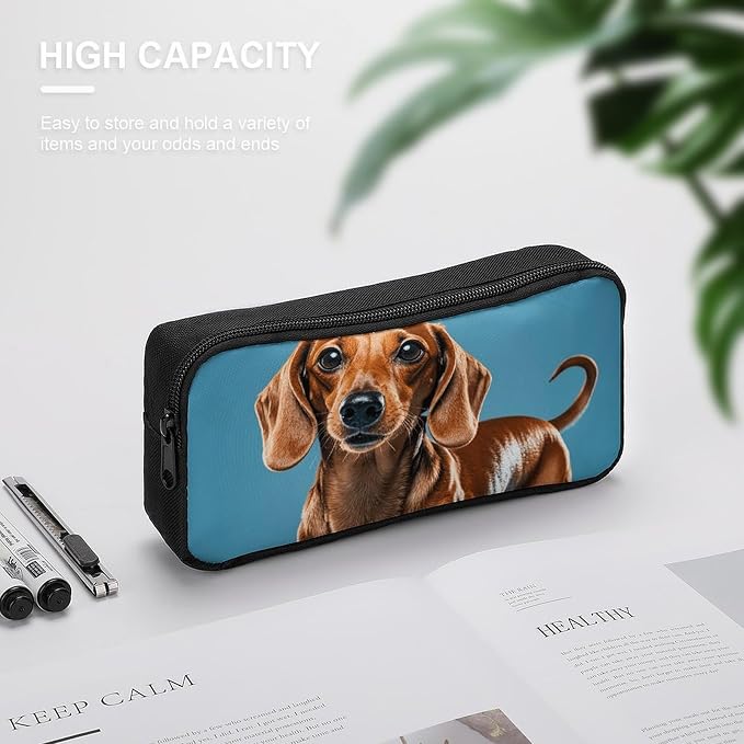 Dachshund Weiner Pet Dog Lightweight Spacious Pencil Bag Pouch | Zippered Multi-functional Pen Pouch Large Capacity Pencil Casesoft and Portable Pencil Bag for Teacher Office
