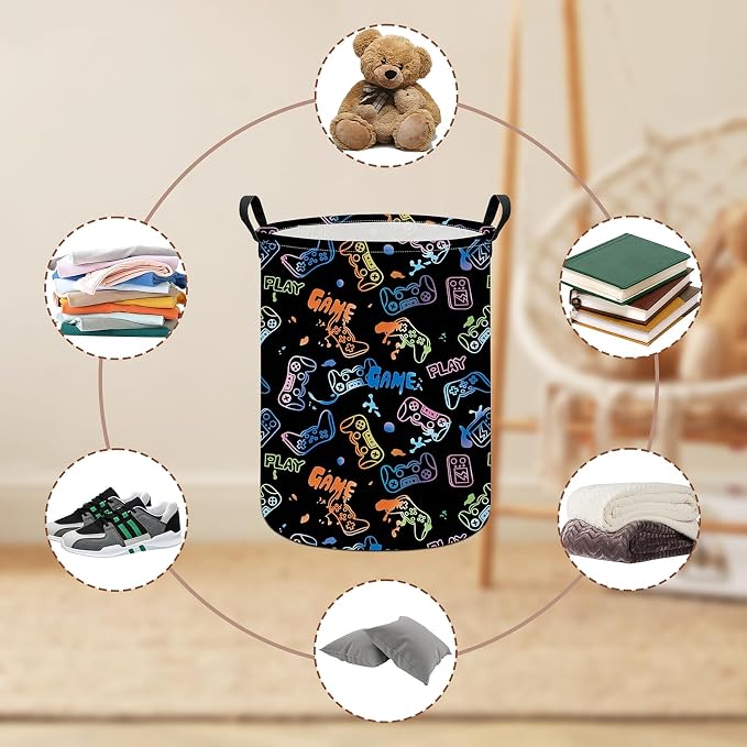 Game Fabric Storage Bin Nursery Organizer Basket | Organizer Bin Dirty Clothes Collapsible Waterproof for College Dorms, Boys and Girls Bedroom,Bathroom