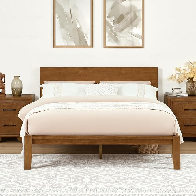 Softa Mikor Queen Japanese Joinery Bed Frame with Headboard, Solid Rubberwood Platform Bed, 1500 Lbs Heavy Duty, SGS Certified, No-Tool Setup, Storage Shelf, USB-A/C Port, No Box Spring Needed