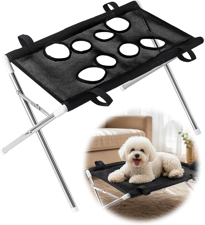Foldable Dog Grooming Table, Pet Hammock with Stand for Small Dogs & Cats