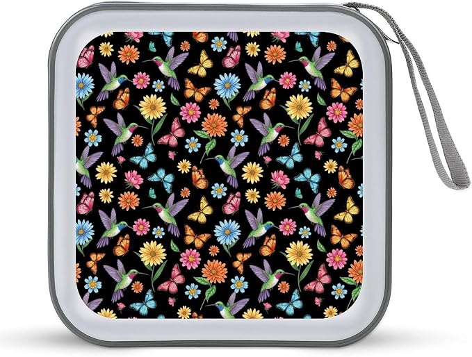 Heavy-Duty DVD Storage Wallet Hummingbirds Gifts, Holds 40 Discs, Hard Shell Binder with Carry Handle, Portable Organizer for Movies Music