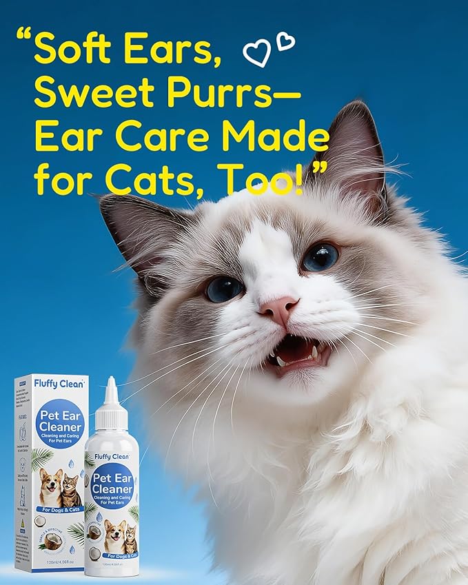 Dog Ear Cleaner - Pet Ear Wash, Flush and Drop Cleaner Solution for Cat & Dog Infection and Itch Relief, Gently Removes Debris, Wax Buildup, Odor - 4 fl oz