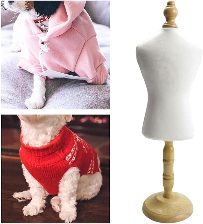 Cat Dog Clothes Mannequin Dress Form Display Stand, Wooden Torso with Base for Pet Apparel Design, Doll Outfits and Jewelry Display, Size M