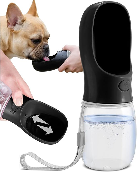 MalsiPree Dog Water Bottle Dispenser - 12 oz Black - Leak-Proof Lock & One-Hand Operation - On the Go Dog Water Dispenser - Pet Travel Bottle with Built-in Bowl, Travel & Hiking Ready