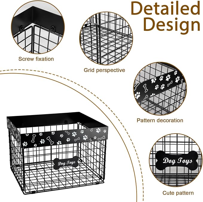 Geyecete Toy Box for Dogs Large Dog Toy Organizer Pet Wire Folding Basket Dog Toy Container Dog Toy Box-Chew-Proof Dog Toy Organizer Holder Boxes for Living Room