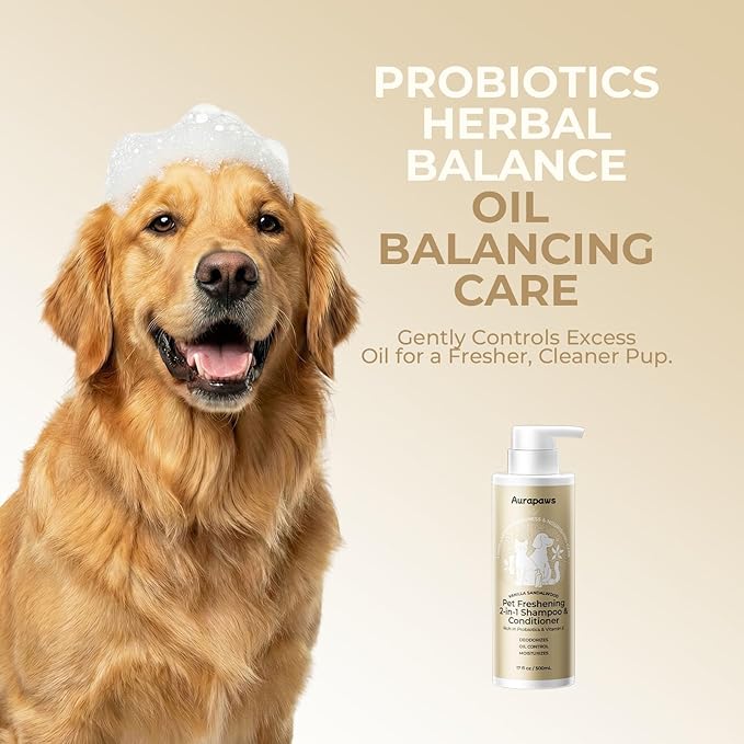 2-in-1 Dog Shampoo and Conditioner, Probiotic Pet Shampoo for Odor & Oil Control, Clean Formula with Panthenol & Ceramide NP for Dogs & Cats, Vanilla Sandalwood Scent, 17oz, 2-Pack