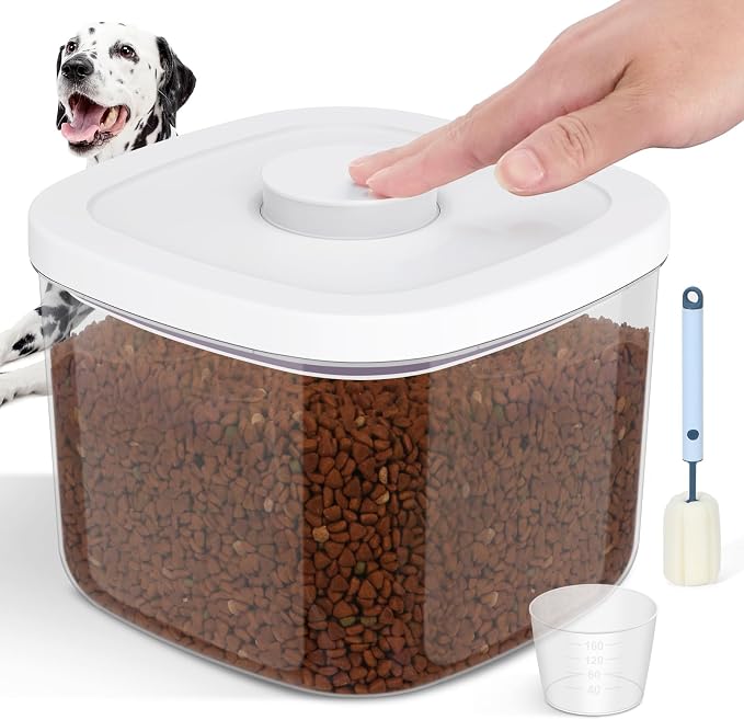 LEAWALK 5-8Lbs/5.28Qt/5L Airtight Dog Cat Food Storage Container and Pet Storage Bin BPA-Free. PET Clear Stackable Dog Treat Containers for Pet Food/Rice/Dry/Cereals/Flour/Sugar/Bread, etc (Medium