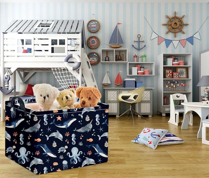 Rectangular Ocean Basket Kids Baby Storage Bin Organizer Box for Boys Under the Sea Nursery Decor(Ocean)