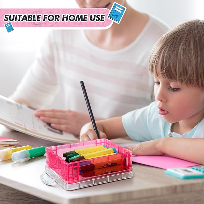 Suzile 50 Pcs Plastic Crayon Box with Lid 4.8 x 3.4 x 1.6 In Crayon Storage Containers Bulk for Office School Classroom Supplies Pen Pencil Art Crafts(Pink)