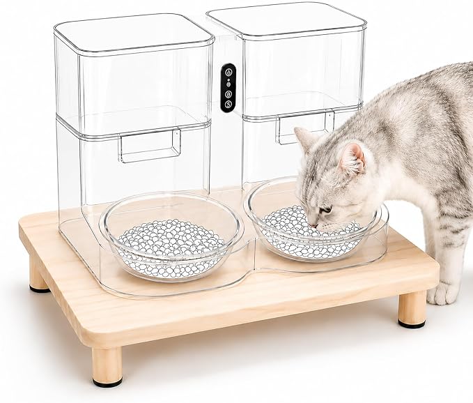 Extra Large Cat Food Stand, Wood Cat Feeder Stand 15.8 x 12.9 in