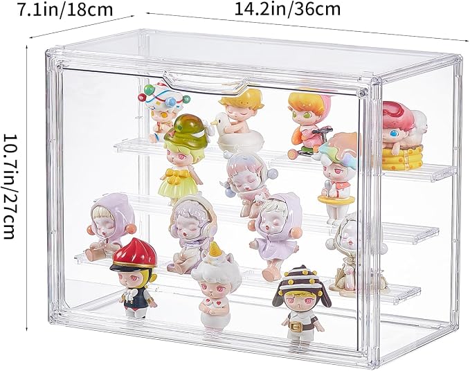 3 Tiers Clear Acrylic Display Case, Plastic Storage Bins with 2 Adjustable Divider and Magnetic Door,Stackable Display Box for Figures Showcase (XLarge -with 3 partition plate-1pack)