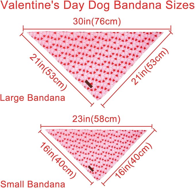 Valentine’s Dog Bandana, UP URARA PUP Valentine Triangle Bid Red Love Heart Scarf for Girl Boy Small Medium Dogs or Cats, Adorable Puppy Wedding & Valentine’s Bandana, Sweat Cotton Pet Kerchief,S