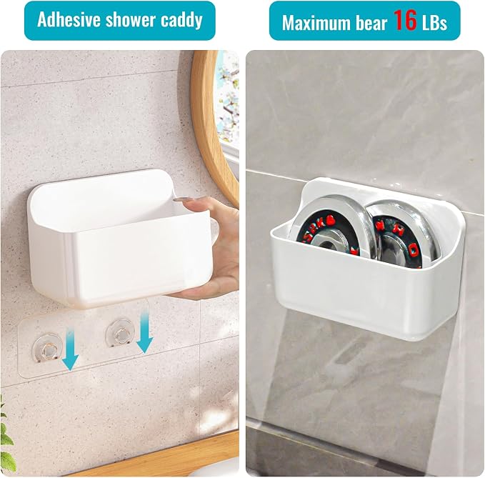 CGBE 2-Pack Cabinet Door Organizer, Self Adhesive Bathroom Shelves, White | Acrylic Shower Caddy, Wall Mounted Storage, No Drilling, Automatic Draining, For Cabinet Door and Shower Wall