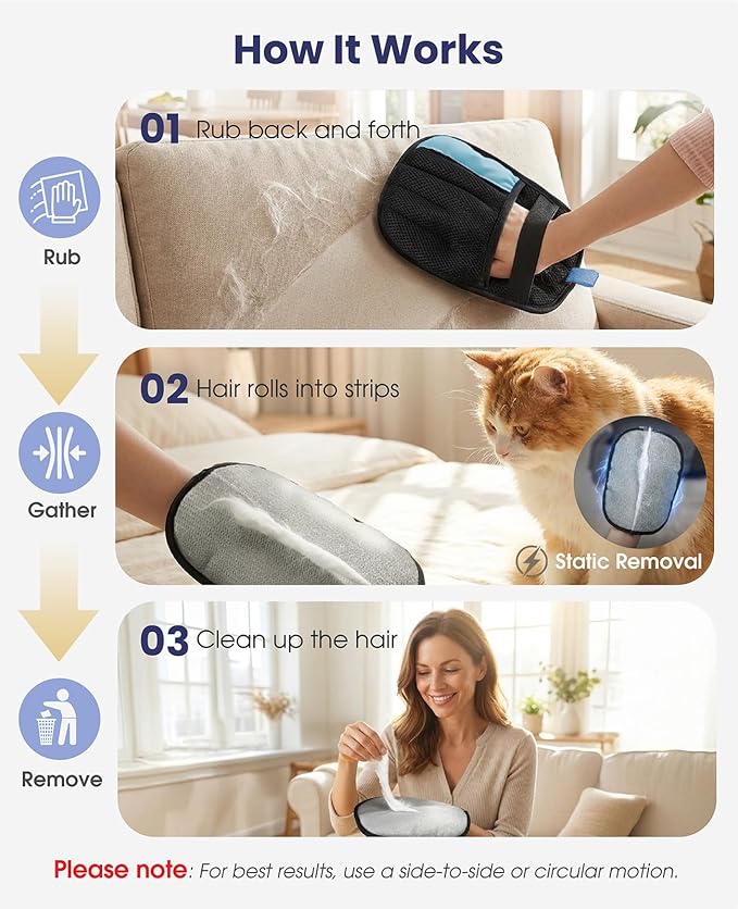 Rivalran Pet Hair Remover Glove for Dog & Cat, Reusable Electrostatic Magic Brush, Five-Finger Hair Removal Mitt for Cleaning Clothing, Bed, Couch, Carpet, and Car Seat Blue