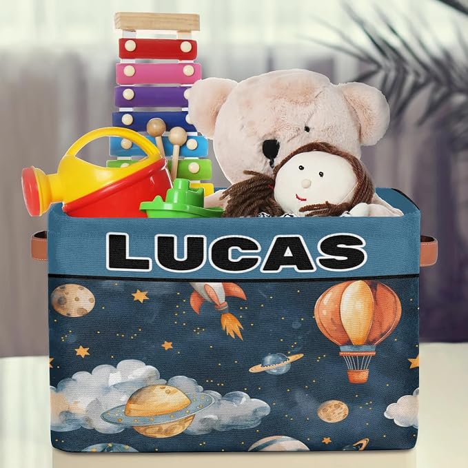 Custom Rectangular Baby Storage Basket, Kids Toys Bin, Books Shelf Basket, Clothes Towel Storage Bin for Nursery, Gift Basket, Pet Basket, Hot Air Balloon Cloud Planet Cartoon