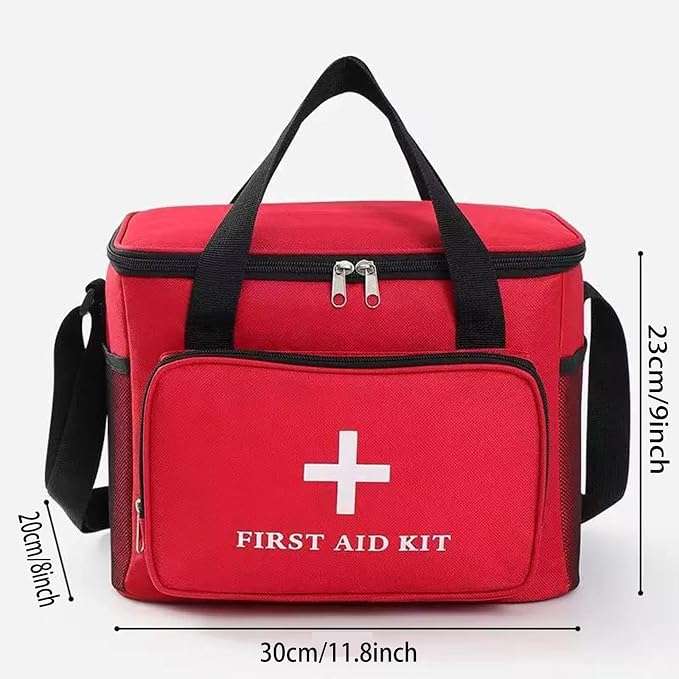 Emergency Medical Bag Organizer - Large Pill Bottle Storage with Detachable Pouch, Waterproof First Aid Kit Case for Travel & Home (Red, Large)