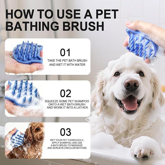 Blue Cat-Shaped Dog Bath Brush Dog Washing Brush Soft TPR Massage Shampoo Brush Pet Grooming Cleaning Tool for Small Medium Dogs and Cats Gentle Remove Loose Hair Deep Cleansing