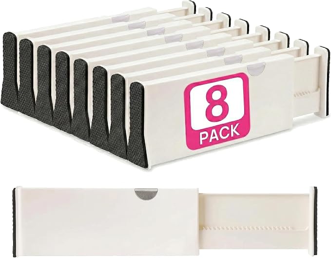 8 Drawer Organizer and Dividers, Organize Silverware and Utensils in Home Kitchen, Divider for Clothes in Bedroom Dresser, Designed to Not Snag Underwear and Bra Fabrics, Bathroom Storage Organizers