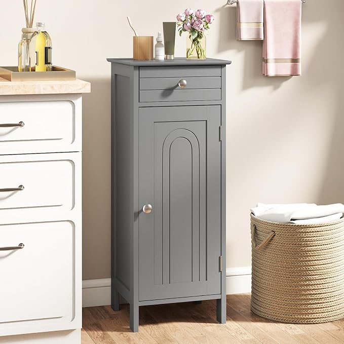 GLACER Floor Storage Cabinet, Bathroom Storage Cabinet (Grey) | 2 Adjustable Shelves | Ideal for Bathroom, Living Room | 14 x 12 x 34.5 inches