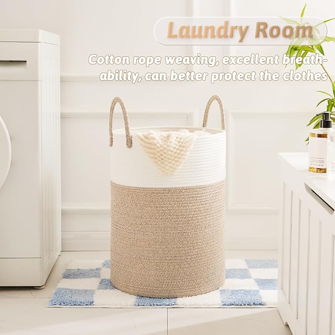 Artfeel Laundry Basket,Woven Cotton Rope Laundry Hamper,80L for Decorative Storage of Dirty Clothes,Toys and Blankets in Bathroom,Baby Room and Living Room