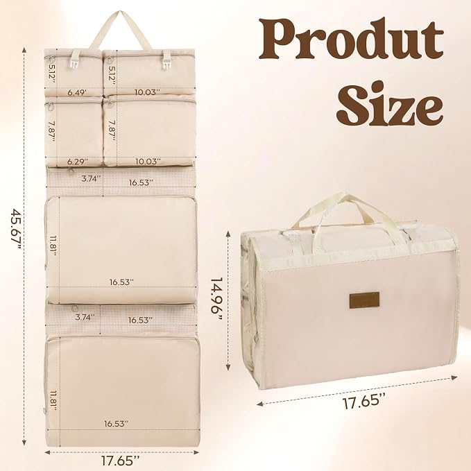 8-in-1 Packing Cubes for Travel, Suitcase Organzier Bags with Handle for Luggage, Road Trip Travel Accessories with 8 Pockets, Space Saving Luggage Bags, Beige