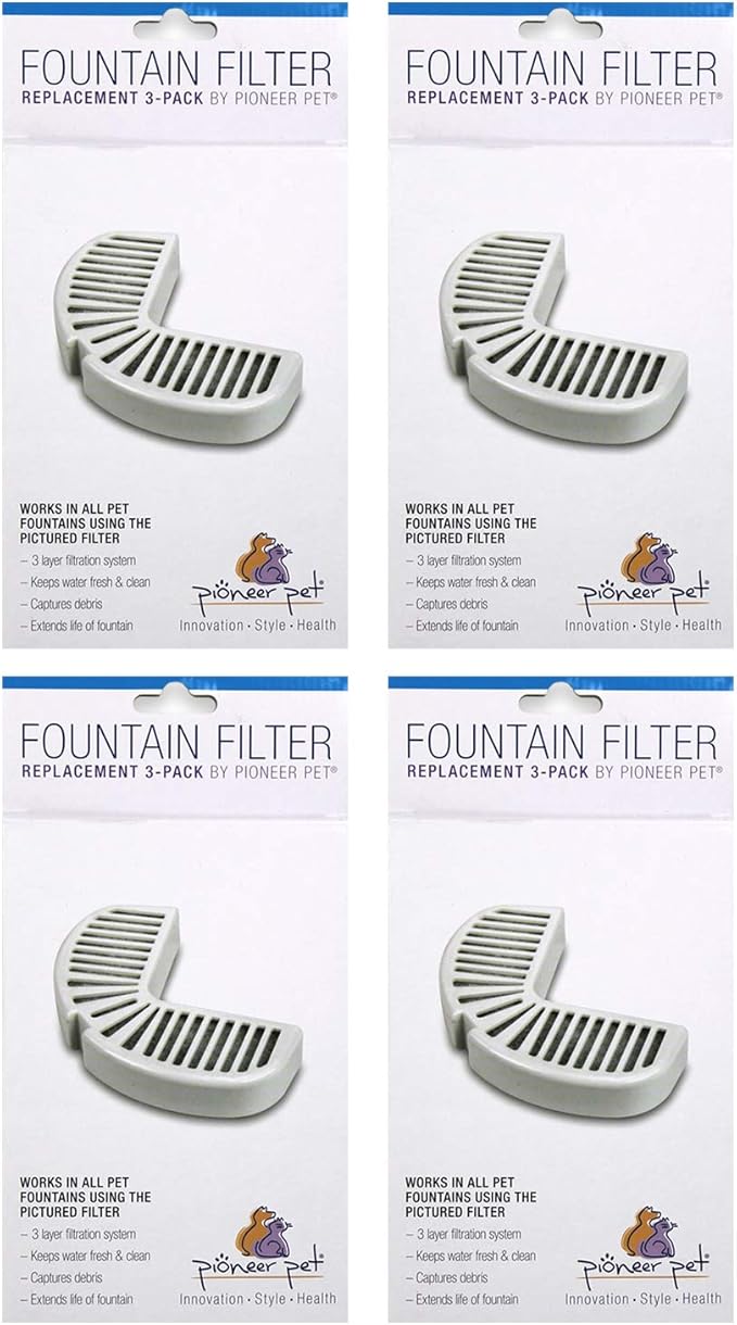 Pioneer Pet Replacement Filters for Ceramic & Stainless Steel Fountains, Raindrop Filters (12 Filters)