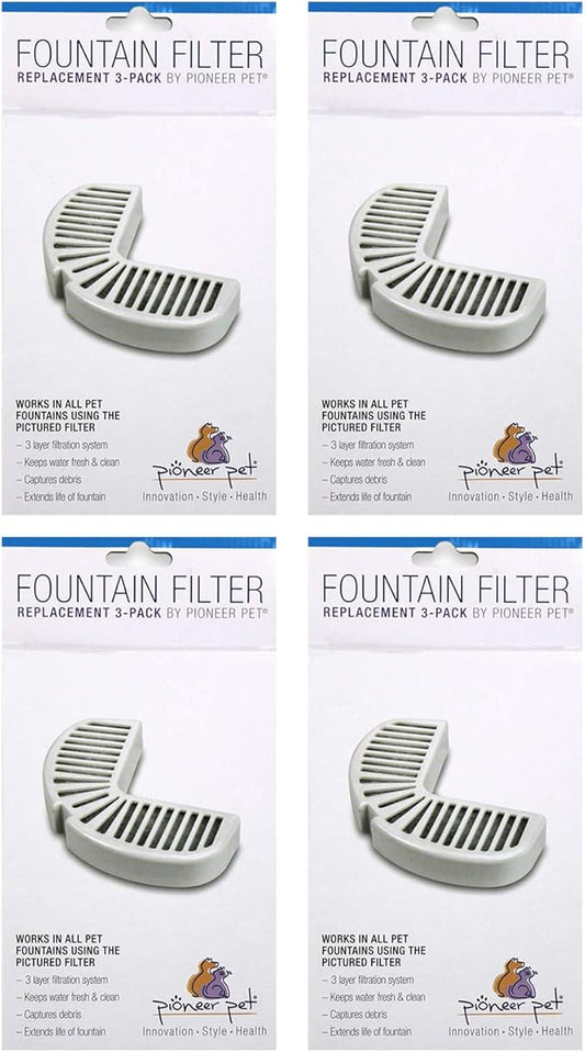 Pioneer Pet Replacement Filters for Ceramic & Stainless Steel Fountains, Raindrop Filters (12 Filters)