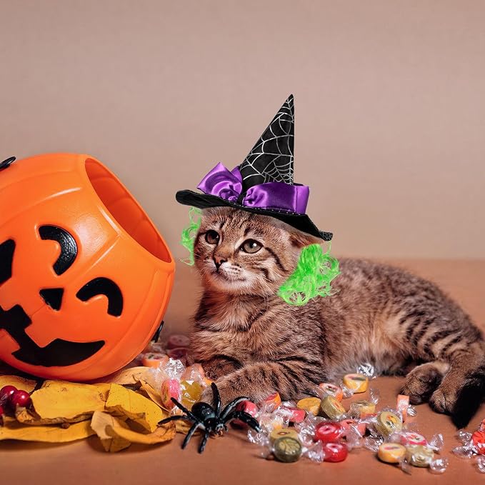 Abaodam Pet Witch Hat for Cats Dogs Puppies Halloween Star Hat Lightweight Cosplay Party Accessory for Holiday Costume