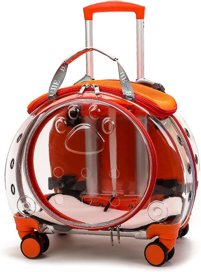 Pet Trolley Case with Upgraded Detachable Silent Wheels, Clear Ventilation Holes Cat Dog Carrier, Cat Dog Carrier with Telescopic Handle, Perfect for Traveling/Taking a Walk Orange