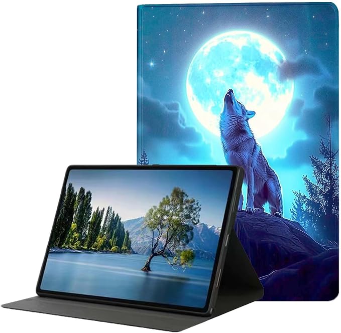 for Samsung Galaxy Tab A 8.4 Tablet Case SM-T307,Premium Leather Folio Stand Auto Wake/Sleep,Multiple Viewing Stand,Wolf Moon Night