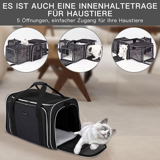 BAGLHER Cat Carrier Bag,Airline Approved Pet Carrier Soft Side Pet Travel 5 Sides Open Doors 3 Sides Expandable Foldable Dog Carrier with Fleece Pad