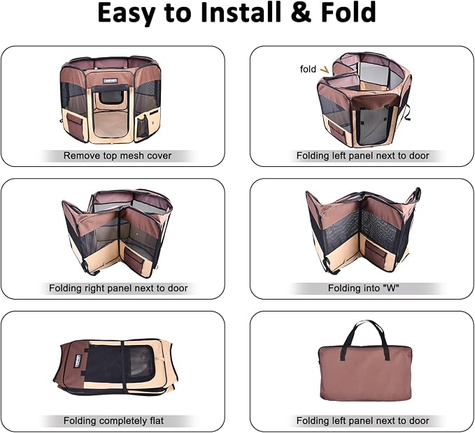 Jespet Soft Dog Playpen, Portable Pet Exercise Pen Kennel with Carry Bag | 2-Door, Easy to Fold, Ground Stakes, Zipper Locks, Large Storage Pocket, Washable Top Mesh Cover & Bottom Cover