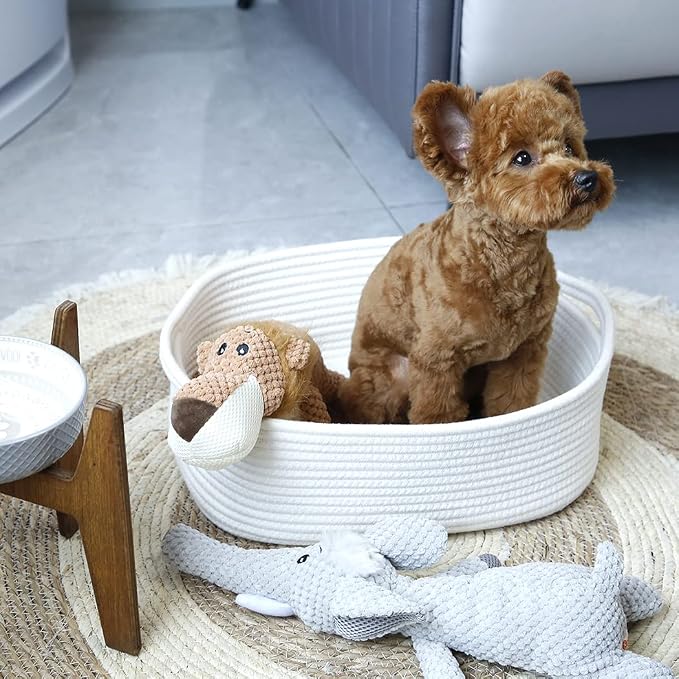 Woven Cotton Rope Storage Basket, Cube Changing Table Organizer for Closet Towels, Baby Nursery Bin, Small Dog Cat Toy Box, Gift Baskets empty (White)