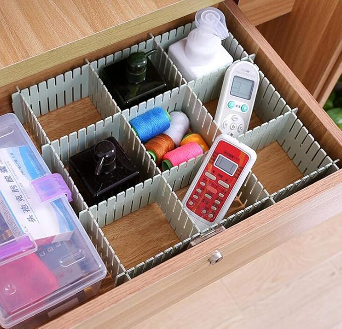 Onerbuy 8pcs Adjustable Grid Drawer Dividers DIY Plastic Closet Separator Tidy Organizer Container for Underwear Socks Belt Office Supplies(Grey)
