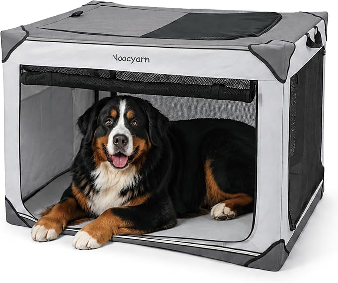 Collapsible Soft Dog Crate 42 Inch, Portable Travel Pet Crate for Extra Large Dogs with 4-Door Mesh, XL Dog Kennel Indoor & Outdoor, Light Grey