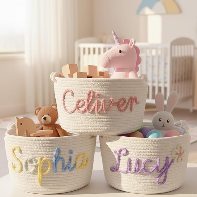 MBBEST Personalized Dog Toy Basket with Name, Cute Custom Dog Toy Storage Bin for Dogs & Cats, Handmade Cotton Rope Dog Toy Box Organizer for Toys, Treats & Blankets, Unique Gift for Pet Lovers