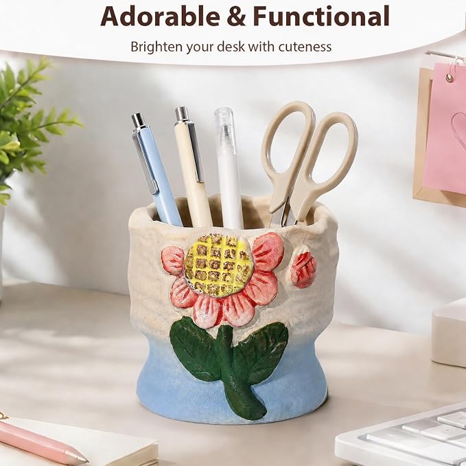 Ceramic Mushroom Shaped Pen Pencil Holder for Desk Decoration Accessories Mushroomb Decor Makeup Brush Pen Cups Office School Ideal Gifts for Women, Mom or Birthdays (pink)