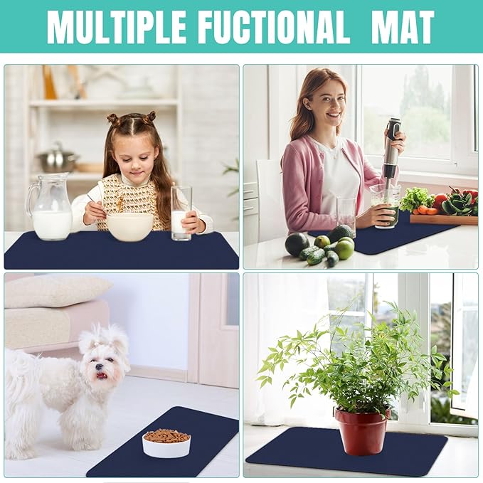 Coffee Mat Super Absorbent Dish Drying Mat Coffee Bar Mat 17"x 30", Blue