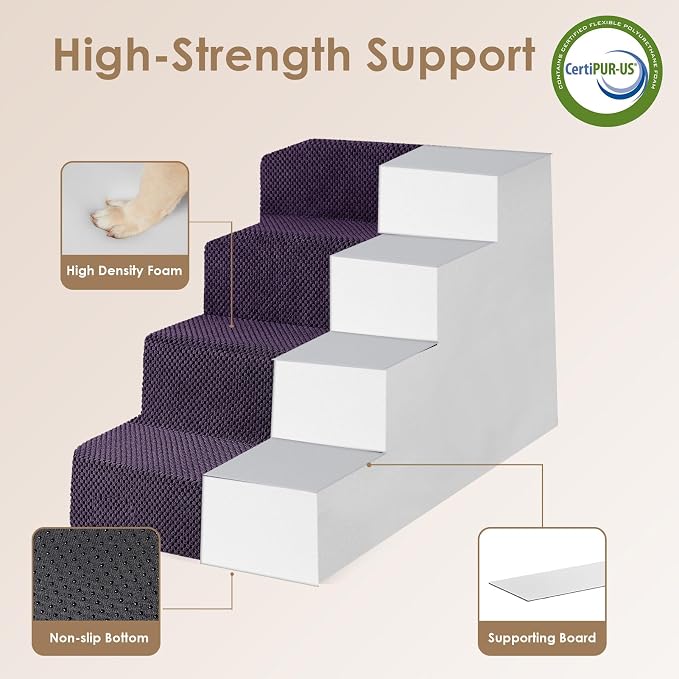 EHEYCIGA Dog Stairs for Bed 20" H, 4-Step Extra Wide Dog Steps, Purple | Pet Steps for Small Dogs and Cats for High Bed, Non-Slip Balanced Pet Ramp Indoor