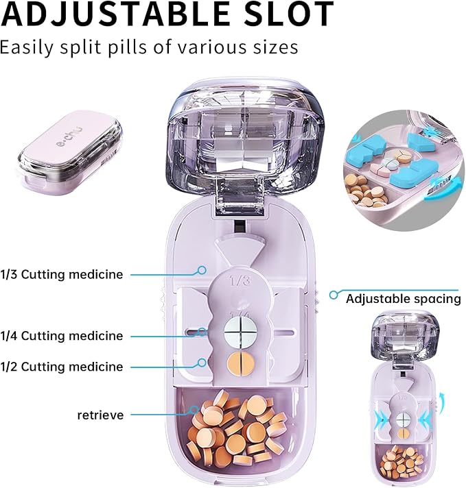 Pill Cutter Splitter for Small and Tiny Pills - Daily Pill Organizer with Professional Adjustable Cutter Splitter for Cutting Multiple Pills, Pill Case for Travel Purse Pocket (Pink)