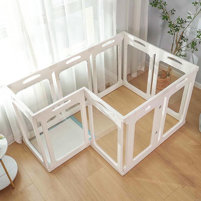 Clear Acrylic Indoor Dog Playpen, 30" H, 2 Panels, White | Open View, Modern Home Fit, No Climbing Bars, Tool-Free Setup, For Puppies & Small Dogs