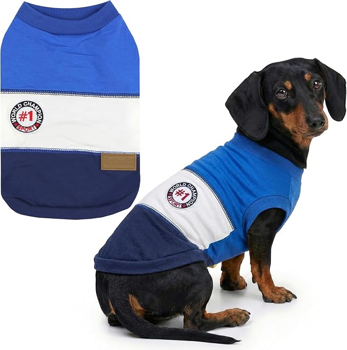Parisian Pet World Champion Dog Tank Top - Breathable Cotton Pet Apparel - Blue Puppy Clothes - Lightweight Doggie T Shirts for Dogs - Comfortable Sporty Dog Clothes - Summer Shirts for Large Dogs