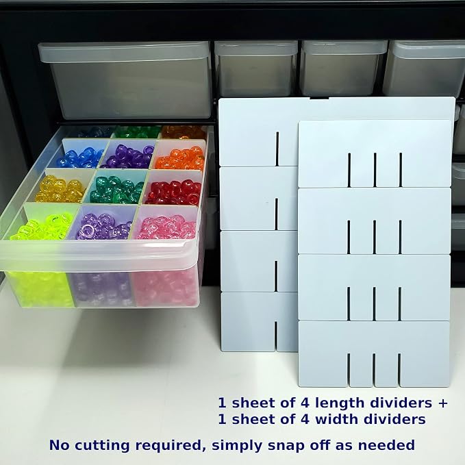 (4 Length + 4 Width Pieces) Large Drawer Configurable Dividers compatible with IRIS USA Plastic Storage Craft Cabinets (Dividers Only)