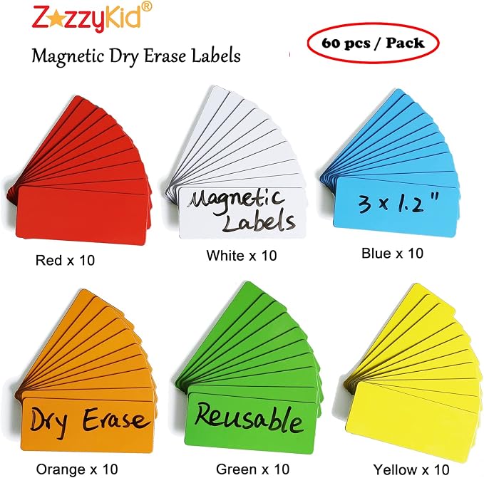 60 Dry Erase Magnetic Labels: 3"x1.2" Blank Name Plates, Name Tags, Strips Magnets - Perfect for Home, Office, School Organization