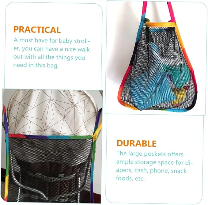LIOOBO 3sets 6pcs Stroller Organizer Bag Hanging Storage for Diapers Capacity Mesh Design for Efficient Organization Compatible with Strollers Rainbow Trim 6pcs*3